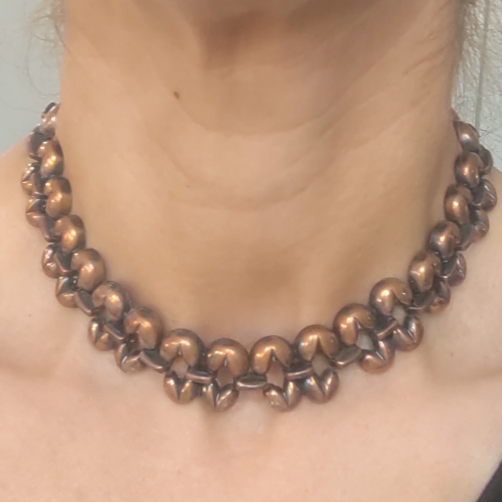 Vintage Rebajes Heavy Mid-Century Modern Copper Choker Necklace - Picture 4 of 7